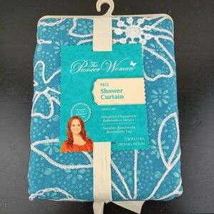 NEW The Pioneer Woman Mazie Shower Curtain Teal Blue Floral Embroidered 72x72